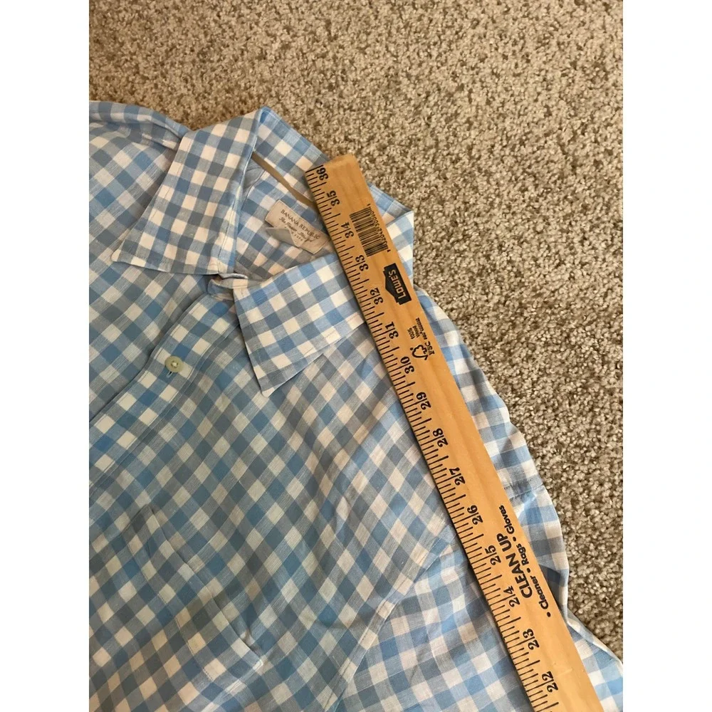 Banana Republic Men's 100% Linen Button Down Shirt Large Blue Gingham Plaid